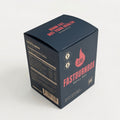 FastBurnBox Refill Box carton in dark navy with red flame logo, 12-count dietary supplement